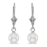 14k White Gold 8-8.5 mm White Freshwater Pearl Leverback Earrings  CTW