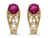 14k Yellow Gold Round Rhodolite Garnet And Diamond Earrings 0.85 CTW