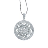 14K White Gold Round Antique Style Diamond Pendant (.66 carat)