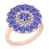 2.86 Ctw I2/I3 Tanzanite And Diamond 14K Rose Gold Flower Ring