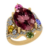 11.01 Ctw SI2/I1 Multi Sapphire,Pink Tourmaline And Diamond 14K Yellow Gold Vingate Style Bridal Wed