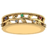 0.07 Ctw VS/SI1 Multi Ruby,Emerald,Sapphire And Diamond 14K Yellow Gold Filigree Style Band Ring