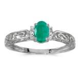 10k White Gold Oval Emerald And Diamond Ring 0.32 CTW