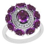 3.13 Ctw I2/I3 Amethyst And Diamond 10K White Gold Vintage Style Ring