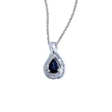 14k White Gold Pear Sapphire and Diamond Pendant