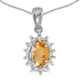 14k White Gold Oval Citrine And Diamond Pendant