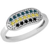 0.30 Ctw I1/I2 Treated Fancy Black ,Yellow,Blue Diamond 14K White Gold Ring