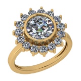 2.25 Ctw Diamond I2/I3 14K Yellow Gold Vintage Style Halo Ring