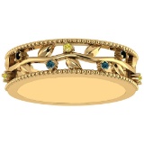 0.07 Ctw I2/I3 Multi Treated Fancy yellow,Blue,Black diamond 14K Yellow Gold Filigree Style Band Rin