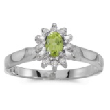 14k White Gold Oval Peridot And Diamond Ring 0.27 CTW