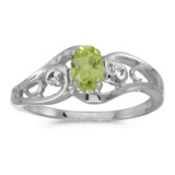 14k White Gold Oval Peridot And Diamond Ring 0.41 CTW