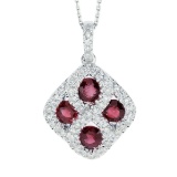 14k White Gold Ruby and .26 CTW Diamond Pendant 1.26 CTW