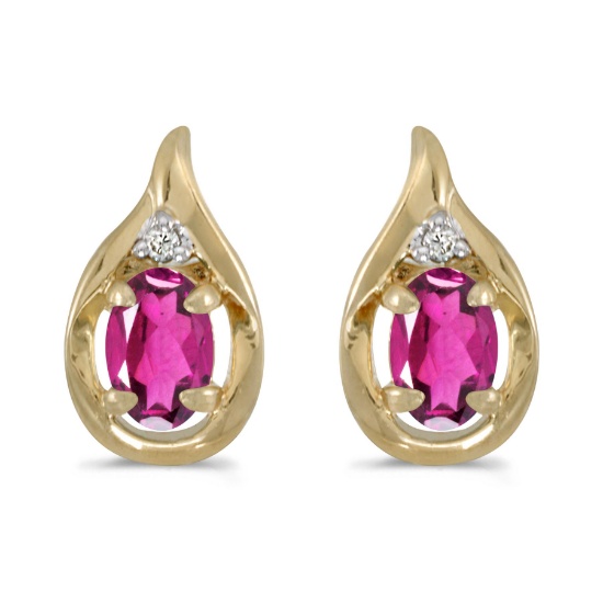 14k Yellow Gold Oval Pink Topaz And Diamond Earrings 0.88 CTW