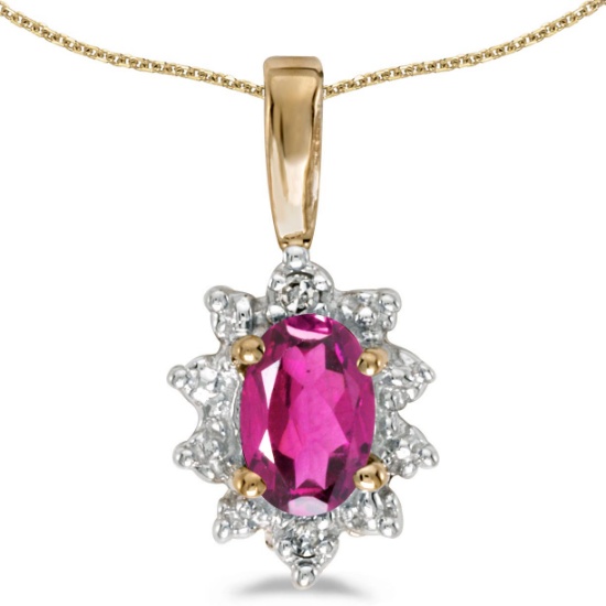 10k Yellow Gold Oval Pink Topaz And Diamond Pendant