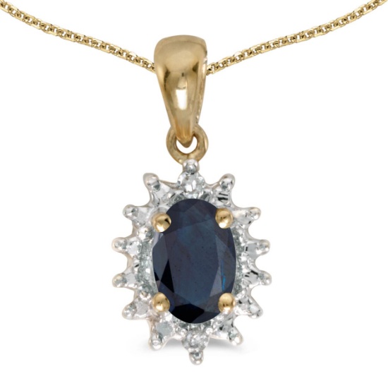 10k Yellow Gold Oval Sapphire And Diamond Pendant 0.41 CTW