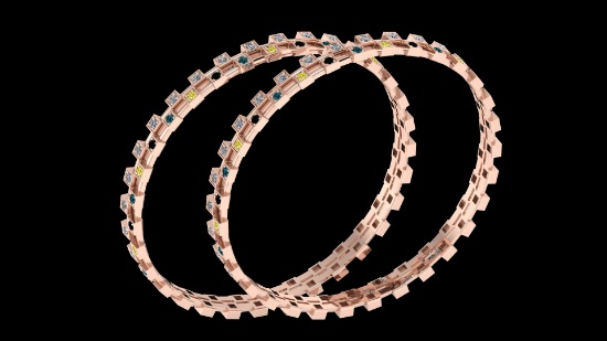 4.34 Ctw I2/I3 Multi Treated Fancy yellow,Blue,Black And White Diamond 14K Rose Gold Bangles