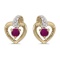 10k Yellow Gold Round Ruby And Diamond Heart Earrings 0.25 CTW