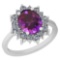4.10 Ctw VS/SI1 Amethyst And Diamond 14k White Gold Victorian Style Ring