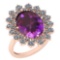 6.14 Ctw Amethyst And Diamond SI2/I1 14k Rose Gold Victorian Style Ring