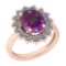 3.28 Ctw I2/I3 Amethyst And Diamond 10K Rose Gold Vintage Style Ring