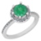 1.52 Ctw VS/SI1 Emerald And Diamond 14K White Gold Engagement Halo Ring