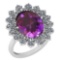 6.14 Ctw Amethyst And Diamond SI2/I1 14k White Gold Victorian Style Ring