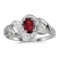 14k White Gold Oval Garnet And Diamond Swirl Ring 0.48 CTW