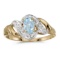 14k Yellow Gold Oval Aquamarine And Diamond Swirl Ring 0.3 CTW