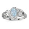 10k White Gold Oval Aquamarine And Diamond Swirl Ring 0.3 CTW