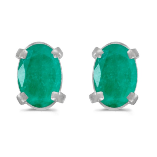 14k White Gold Oval Emerald Earrings 0.62 CTW