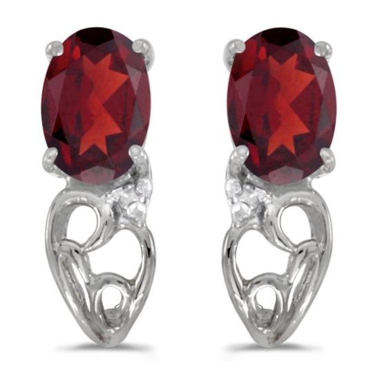 10k White Gold Oval Garnet And Diamond Earrings 0.95 CTW