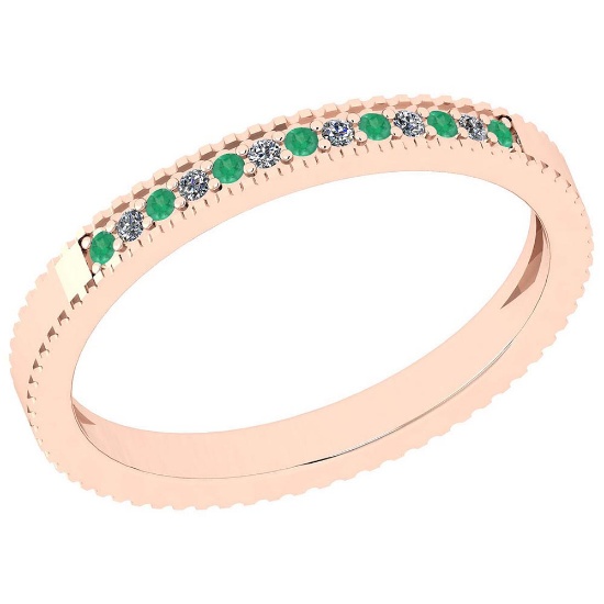 0.18 Ctw SI2/I1 Emerald And Diamond 14K Rose Gold Band Ring