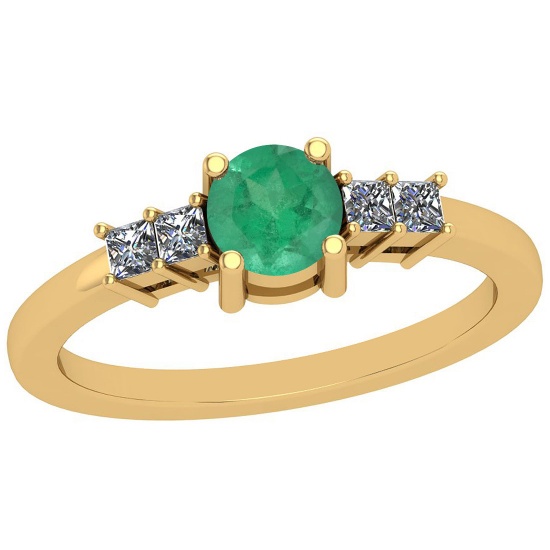 1.62 Ctw Emerald And Diamond I2/I3 14K Yellow Gold Vintage Style Ring