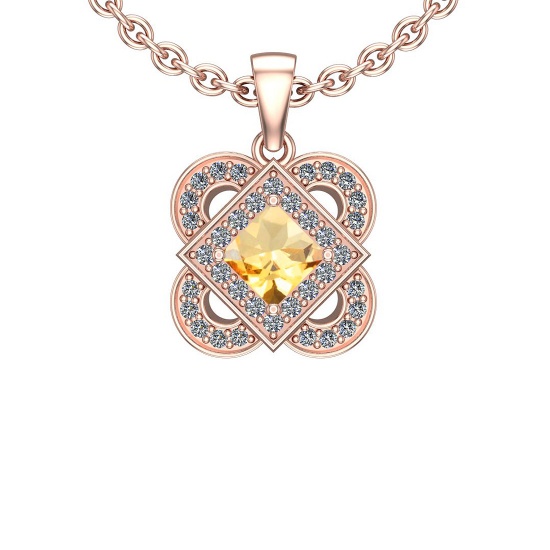 1.66 Ctw VS/SI1 Citrine And Diamond 10K Rose Gold Necklace