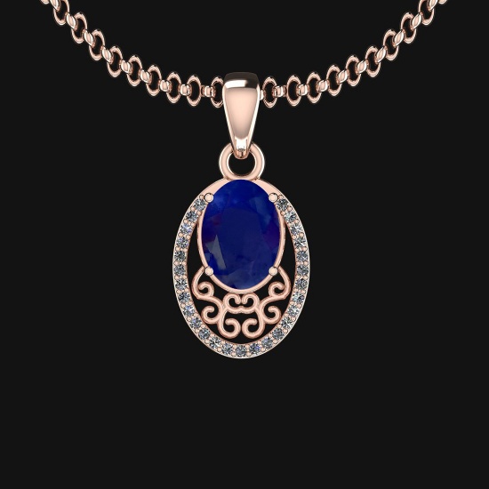 0.81 Ctw VS/SI1 Blue Sapphire And Diamond 14K Rose Gold Necklace