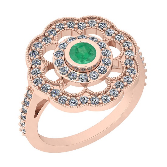 1.09 Ctw VS/SI1 Emerald And Diamond 14K Rose Gold Engagement Halo Ring