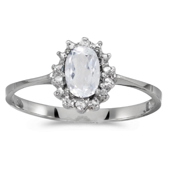 14k White Gold Oval White Topaz And Diamond Ring 0.5 CTW