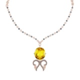 22.75 Ctw SI2/I1 Lemon Topaz And Diamond 14k Rose Gold Victorian Style Necklace