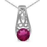 14k White Gold Round Rhodolite Garnet And Diamond Pendant