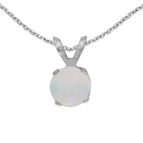 14k White Gold Round Opal Pendant 0.19 CTW