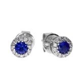 14k White Sapphire and Diamond Round Earring 0.26 CTW
