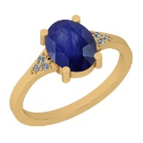 1.33 Ctw I2/I3 Blue Sapphire And Diamond 14K Yellow Gold Ring