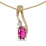 14k Yellow Gold Oval Pink Topaz And Diamond Wave Pendant