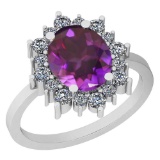 4.10 Ctw VS/SI1 Amethyst And Diamond 14k White Gold Victorian Style Ring