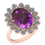 6.14 Ctw Amethyst And Diamond SI2/I1 14k Rose Gold Victorian Style Ring