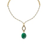 15.57 Ctw VS/SI1 Emerald And Diamond 14k Yellow Gold Victorian Style Necklace