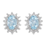 14k White Gold Oval Aquamarine And Diamond Earrings 0.62 CTW