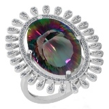 11.08 Ctw VS/SI2 Mystic Topaz And Diamond 14k White Gold Vingate Style Ring