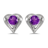 10k White Gold Round Amethyst Heart Earrings 0.16 CTW