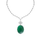 68.05 Ctw VS/SI1 Emerald And Diamond 14k White Gold Victorian Style Necklace